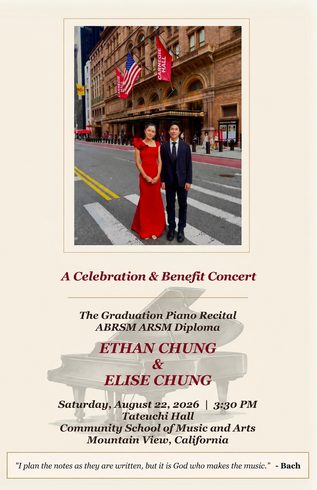 Ethan and Elise Chung at their ARSM diploma graduation recital